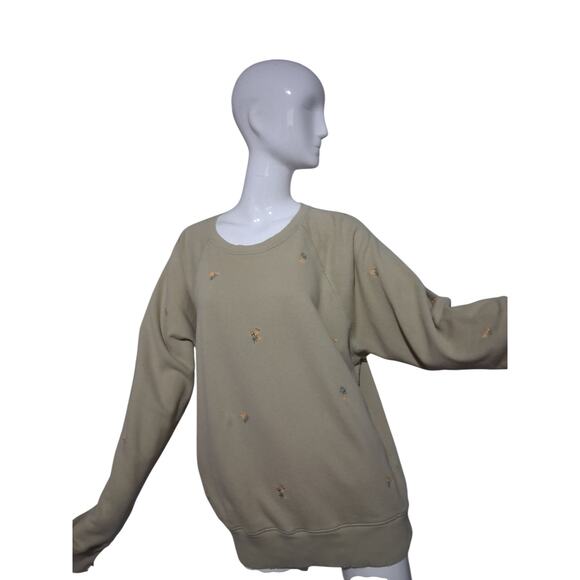 Aerie Floral Embroidered Women's size Medium Oversized Academia Prep Sweatshirt - Picture 3 of 9